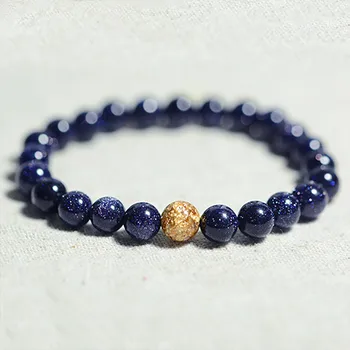 

8mm/10mm Natural Blue Sandstone Stone Bracelet Round Beads Bracelet Bangles Couple Valentine's giftfor Women Men Jade Jewelry