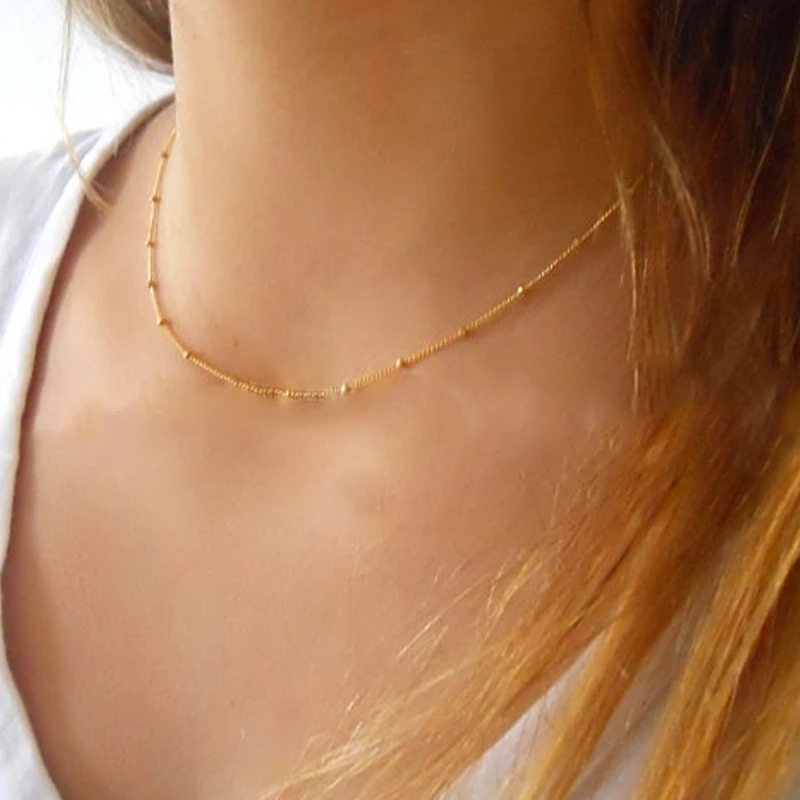 

Fashion Stainless Steel Thin Choker Necklace Dainty Bead Chain Necklace For Women Satellite Chain Jewelry