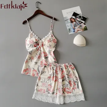 

Sexy Lingerie Femme Pyjamas Women Clothes 2019 Summer New Silk Pajamas Sleeveless 2 Pieces Pijama Suit Home Clothes Fdfklak