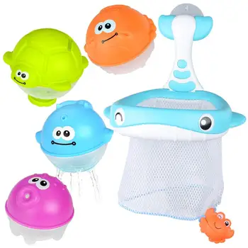 

Bathroom Basket Shooting Toy Whale Fishing Net With Water Jet 90 Degree Suction Cup Handle Fixed Baby Bath Toys For Children