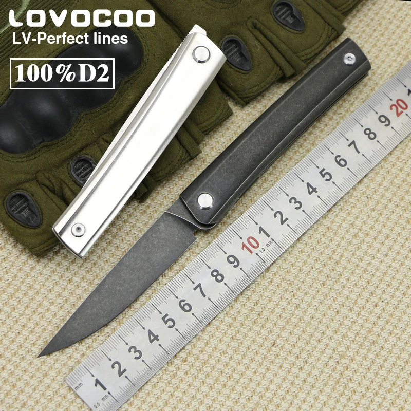 

LOVOCOO Folding knife D2 steel TC4 titanium handle outdoor camping Hunting pocket kitchen fruit knife EDC tools LV-perfect lines