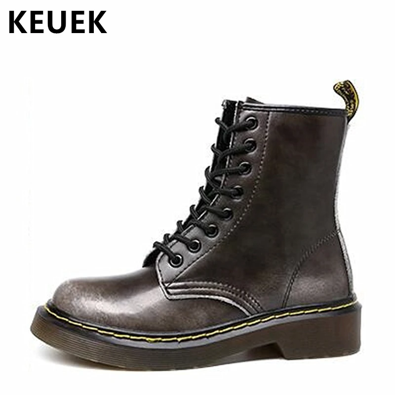 

Autumn Winter Women Ankle Motorcycle boots Genuine leather Vintage Lace-Up boots Female shoes Warm Plush Snow boots 033
