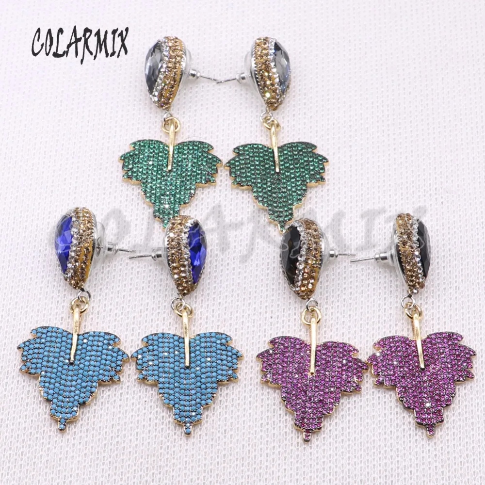 3 Pairs Canada Maple leaves earrings mix colors tiny stone high quality charm pendants women ...