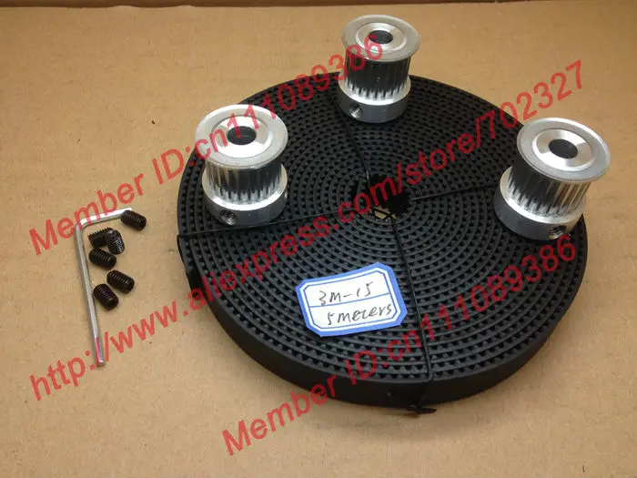 

3pcs 24 teeth 3M Timing Pulley Bore 8mm + 5Meters HTD 3M open timing belt width 15mm for laser engraving CNC machines