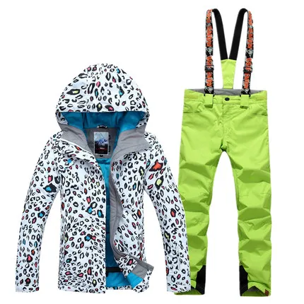 GSOU зимний женский лыжный костюм с леопардовым рисунком зимний утепленный теплый водонепроницаемый ветрозащитный лыжный пиджак+ лыжные брюки для женщин - Цвет: one