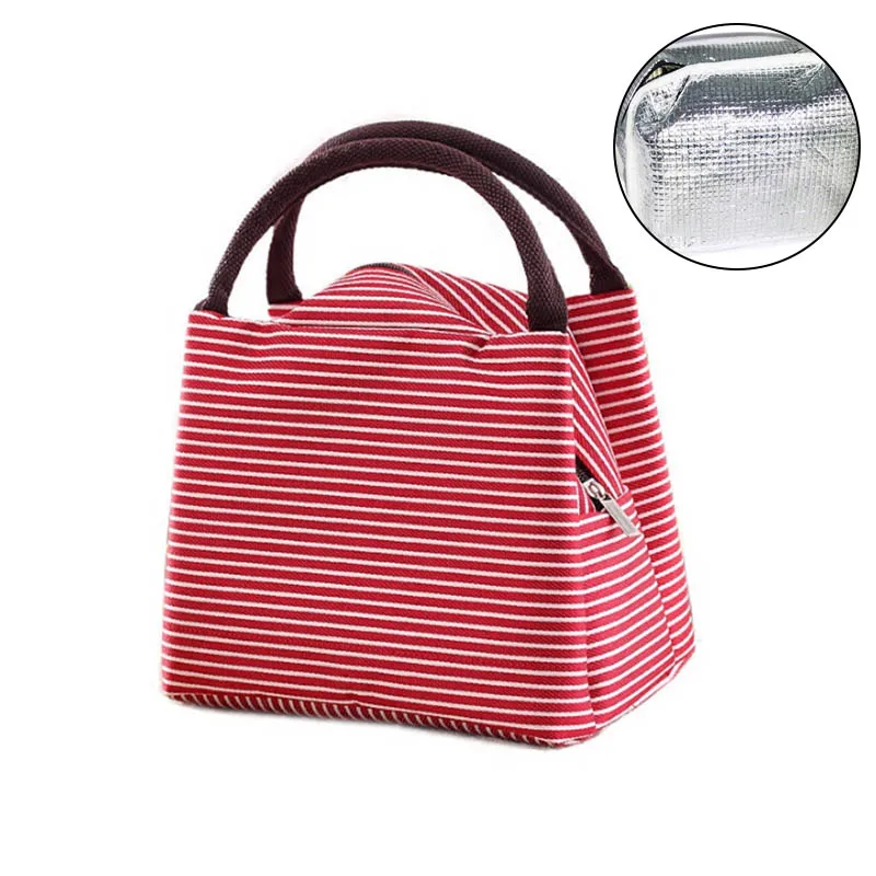 

Portable Picnic Bags Canvas Stripe Insulated Cooler Thermal Food Picnic Kids Lunch Box Bag Tote YS-BUY