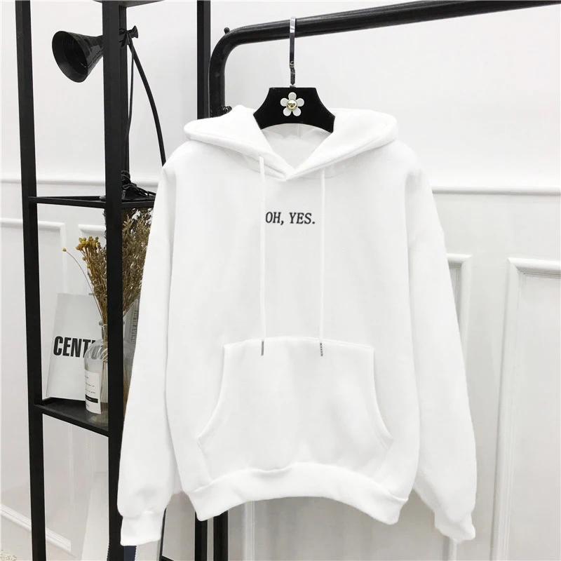 Oh Yes письмо Harajuku повседневное пальто два слоя шляпа 2018 зимний флисовый пуловер