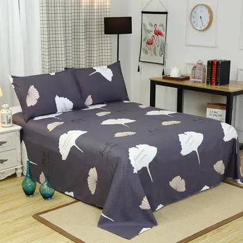 

King Size Bed Sheet With Pillowcase Single Double Queen Bed Linen Reactive Printed Flat Sheet Set Leaf Bedding Sheet Sets