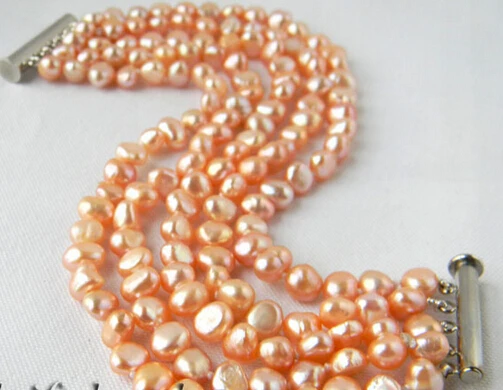 

FREE SHIPPING>>>@@ > 01467 5Strands Pink Baroque Freshwater Pearl Bracelets