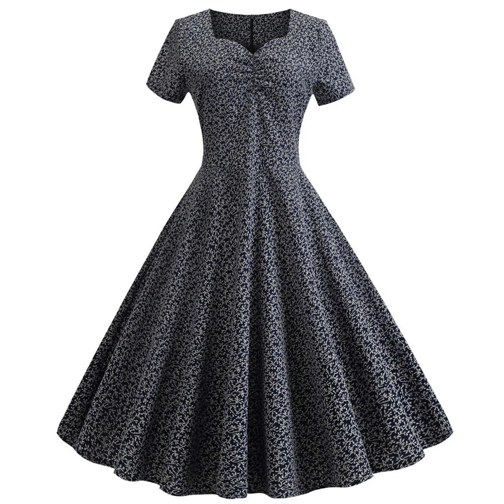

Women's Vintage Dress Short Sleeve Print Casual Evening Party Prom Swing Dress Women Maxi dresses woman party night vestidos