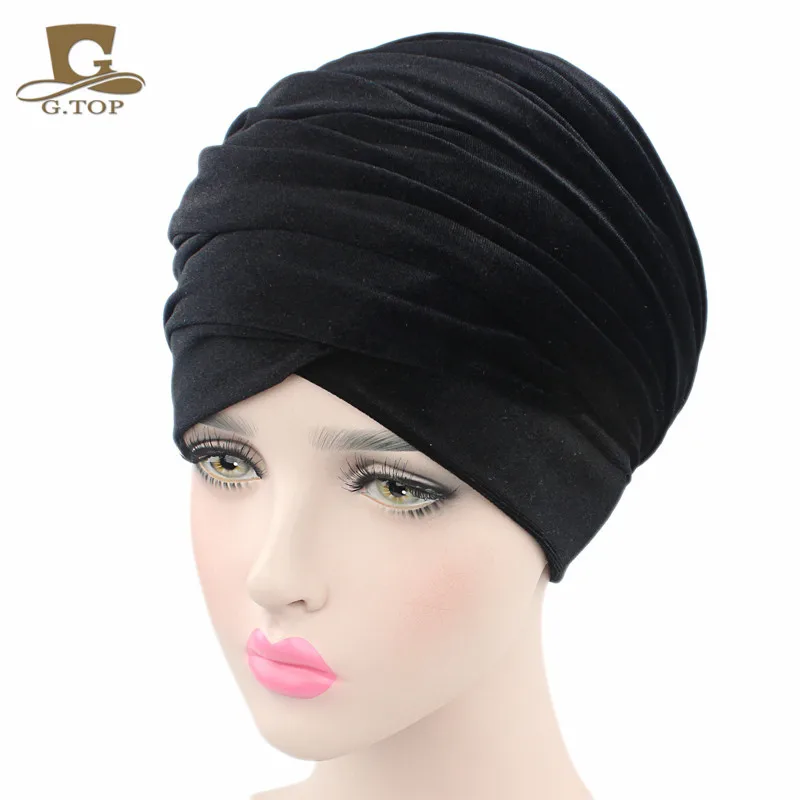 NEUE Luxury gefaltete samt magie Turban hijab Kopf Wrap Extra Lange röhre indischen Headwrap Schal Krawatte