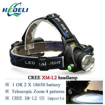 

led headlamp cree xm-l2 XML T6 rechargeable waterproof Zoom headlight frontal head flashlight lamp camping fishing