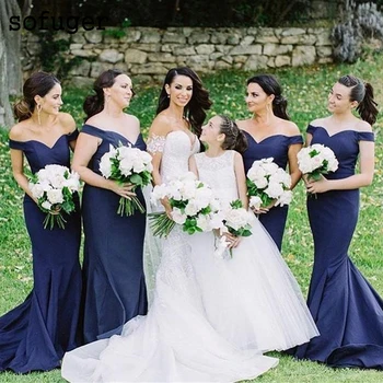 

Navy Blue Satin Sweetheart Girl Pleat Special Occasion Bridesmaid Dresses Formal Vestidos Para Boda Invita Wedding Party Dresses