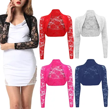 

Women's Fashion Sexy Hollow Lace Short Cardigan Coat Cropped Long Sleeve Shrug