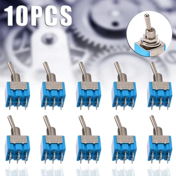 

10pcs Durable MTS-202 6-Pin DPDT Switch ON-ON 6A 125V AC Miniature Mini Electrical Blue Toggle Switches 2 Positions Mayitr