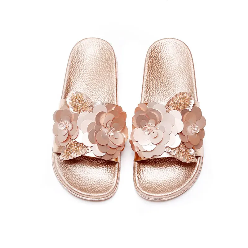 

2018 New Fashion Women Slides Spring Summer Autumn Sequins Beach Slippers Home Flip Flops Comfortable Flat Shoes Female Shoes