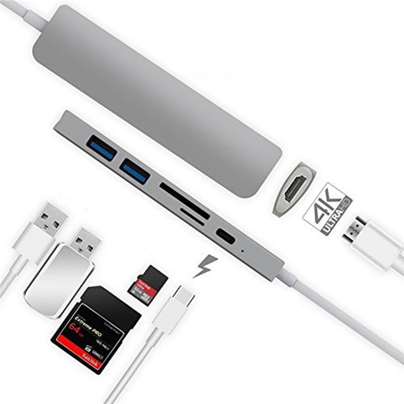 Док станция Megoo USB C для ноутбука устройство чтения SD и TF карт Тип HDMI/USB3.0/PD 6 в