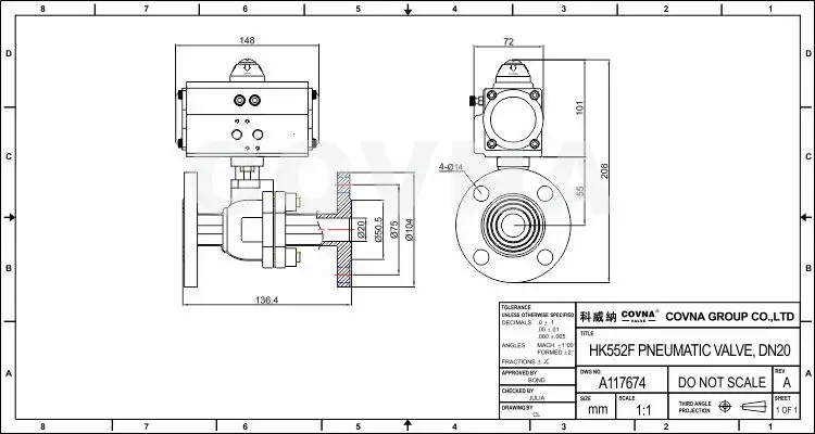 Dn150 6 дюймов пневматический фланцевый шаровой Клапан Нержавеющая сталь Air Управление фланец Клапан фланец конце шаровой Клапан