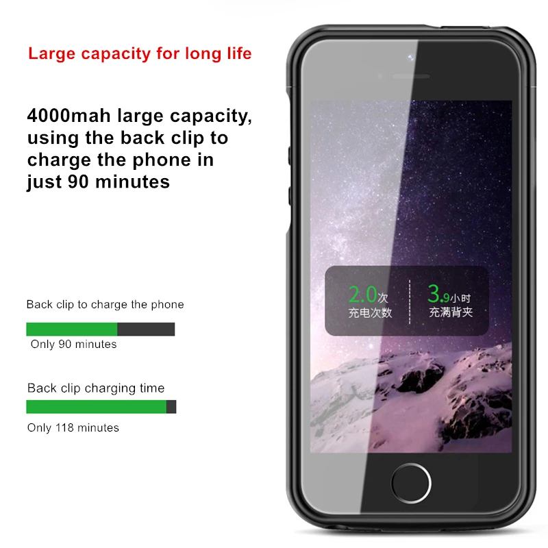 Для iPhone 5 Чехол для аккумулятора 4000 мАч чехол для зарядного устройства чехол для смартфона внешний аккумулятор для Iphone 5 5S SE чехол для аккумулятора