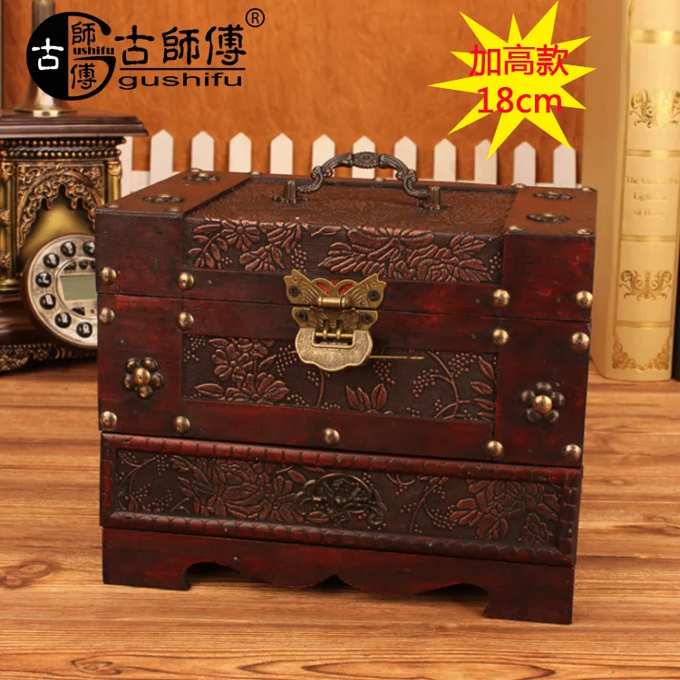 

Chinese Jewelry Box Classical Old Dressing Box Wooden with Lock Box Simple with Mirror Jewelry Storage Price Low