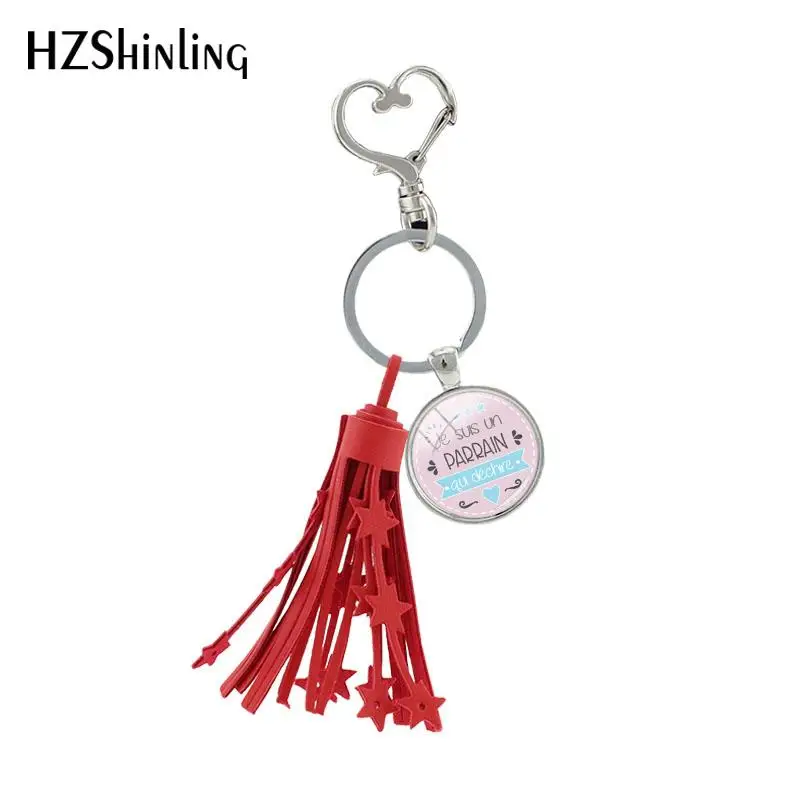 

2019 New Je Suis Un Parrain Qui Dechire Heart Tassel Keychain Glass Cabochon Gifts Tassel Keyring Hand Craft Jewelry