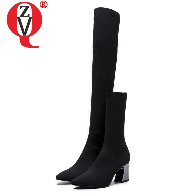 

ZVQ woman shoes 2019 autumn winter new fashion sexy pointed toe high boots outside high heels slip-on black shoes drop shipping
