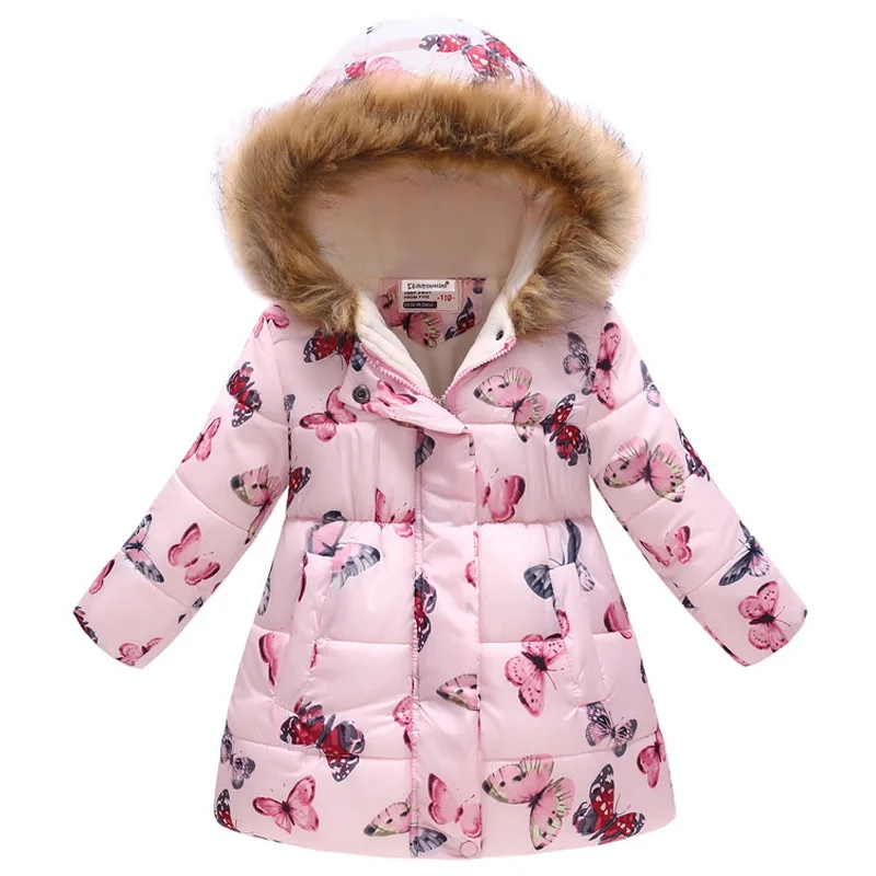 Girls Jackets Winter Coats Cotton-Padded Girls Clothes Children Fur Collar Jackets For Girls Costume Kids Hooded Outerwear