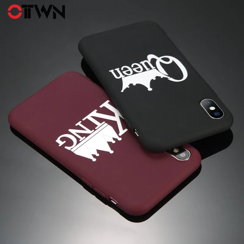 

Ottwn Couples Phone Case For iPhone X 6 6s 7 8 Plus Soft Silicon Cover KING Queen Lover Crown Letter Case For iPhone 5 5s SE