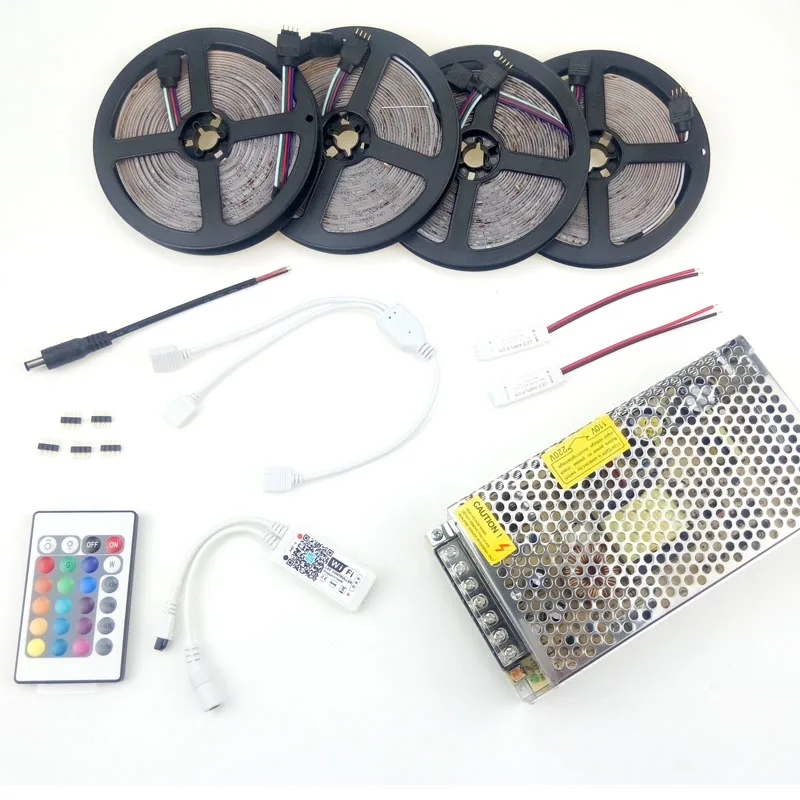 

LED Flexible Strip Kit 20m RGBW RGB 5050 2835 IP65 Waterproof Tiras Ruban + Music Timer Mode Remote Controller + 12 Volt Adapter