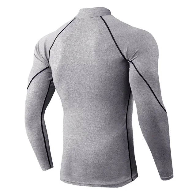 Chemise de Compression à manches longues pour hommes, T-shirt de Sport solide à col haut, à séchage rapide, de Gym 5