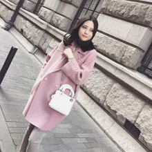 Новое осенне-зимнее женское пальто Vestidos размера плюс, одноцветное свободное большое шерстяное пальто с отложным воротником для женщин, большая верхняя одежда