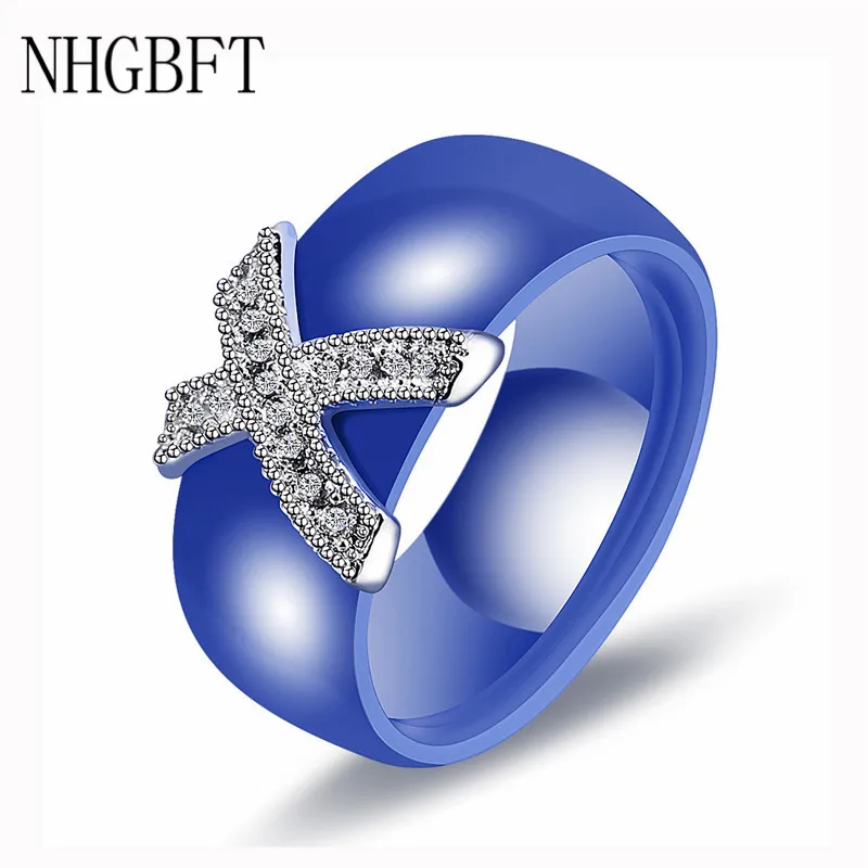 

NHGBFT 8mm wide Black/White/Blue Ceramic Rings For Women Engagement Wedding ring Jewelry Dropshipping