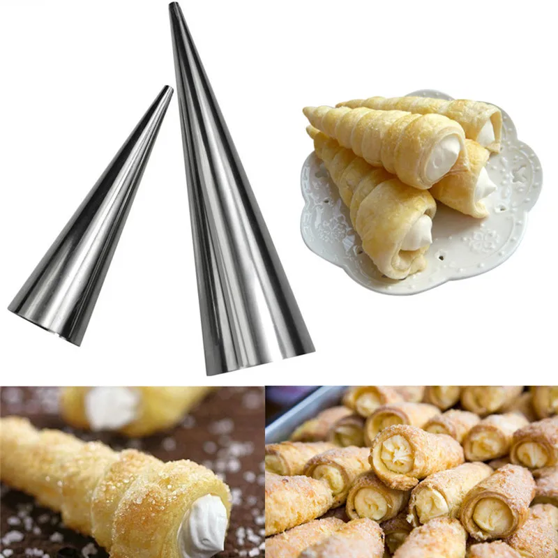 

3pcs Spiral Baked Croissants DIY Horn Baking Stainless Steel Cake Mold For Cream Horns Chocolate Cones Moulds 2 Sizes Drop #LH