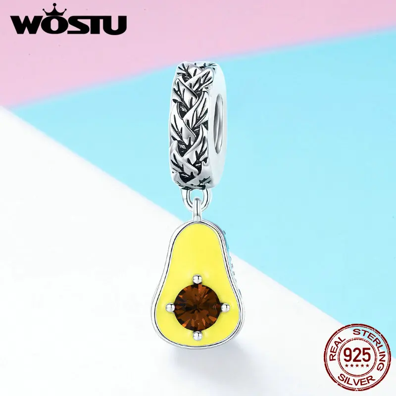 Billige WOSTU 100% 925 Sterling Silber Obst Avocado Glitter Zirkon Charms Perlen Für Frau Armband Anhänger Party Sommer Schmuck CTC014