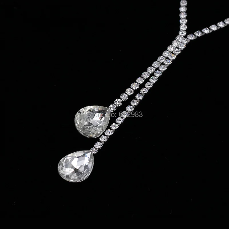 Посеребренный стиль капли из горного хрусталя длинное ожерелье серьги набор невесты свадебный ювелирный набор