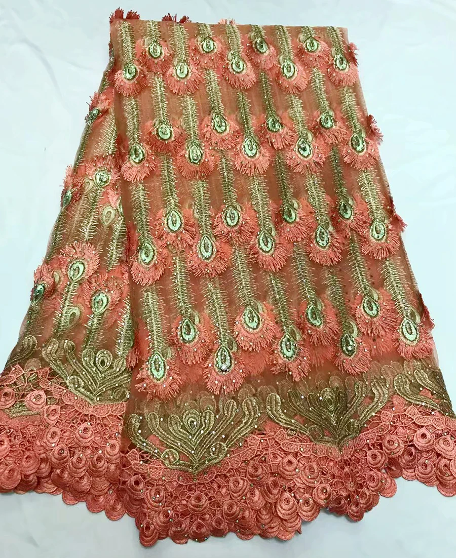 

High Quality Tulle African Lace Fabric Guipure Embroidered Rhinestone Beaded French Nigerian Lace Fabrics