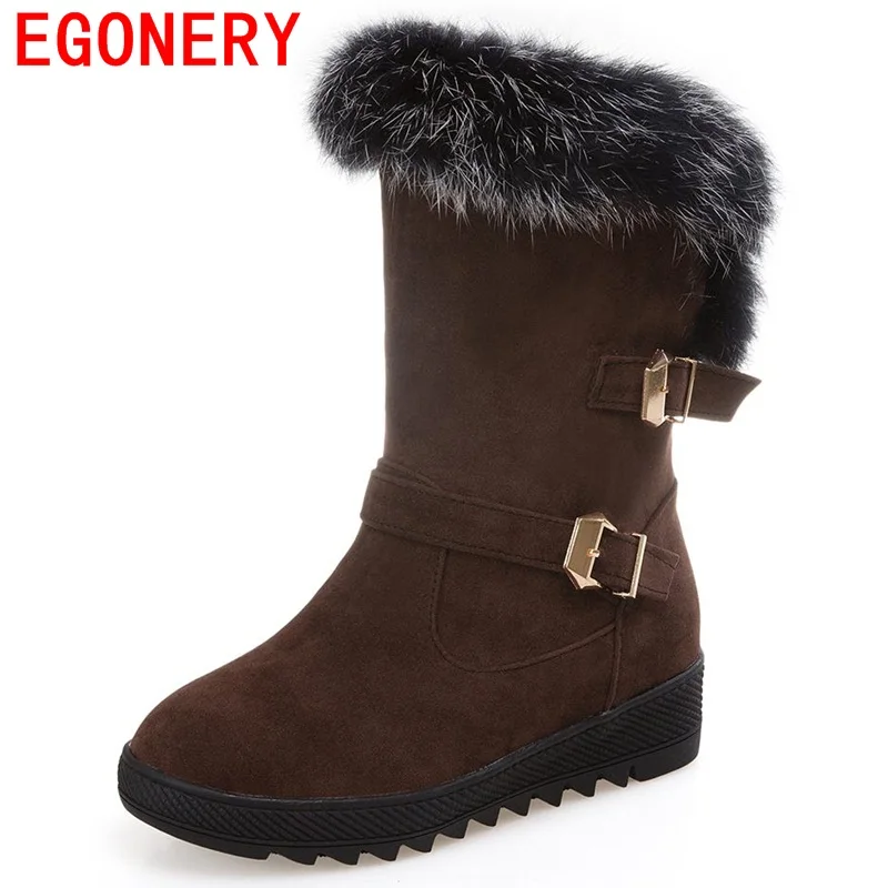 

EGONERY ankle boots snow new arrival concise buckle slip-on fur casual winter rabbit hair round toe grind arenaceous warm shoes