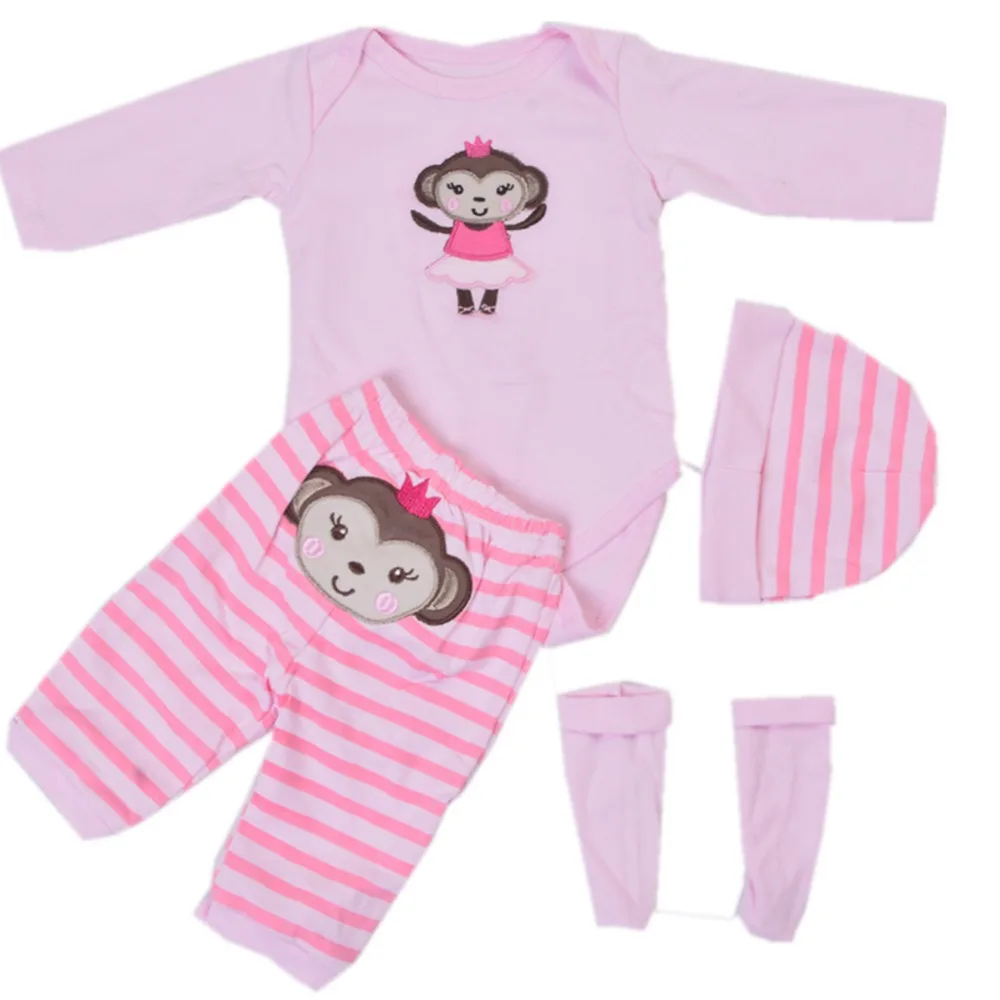Rosa Strampler Socken Hut Set für 10 11 Zoll Baby Newborn Puppen Kleidung 
