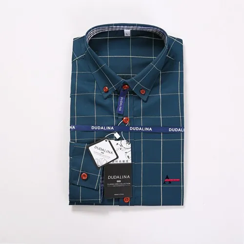 Dudalina Camisa социальной Masculina для мужчин рубашка вышивка логотип с длинным рукавом деловые рубашки в повседневном стиле известный бренд - Цвет: A-1311LAKE BLUE