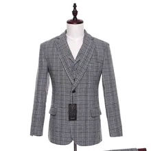 Новинка, мужские повседневные блейзеры, пиджак, светильник, серый, в клетку, шерстяной, приталенный, английский, деловой, Свадебный, мужской костюм, пальто, размер на заказ