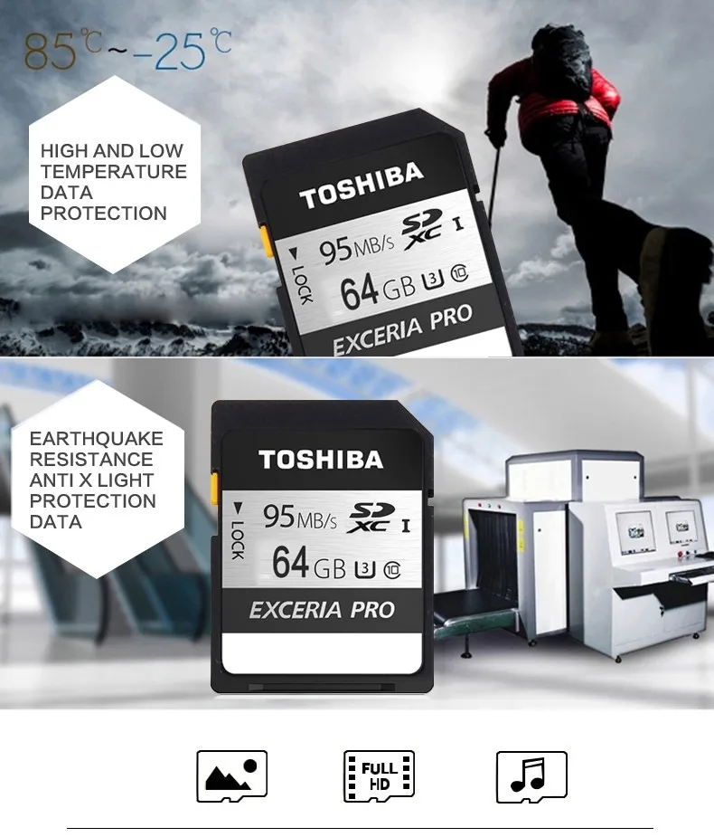 Карта памяти Toshiba UHS U3 128 GB 95 МБ/с. SDXC 64 GB SD 4 K карты 32 GB SDHC флэш-памяти EXCERIA PRO цифровой зеркальной Камера видеокамера DV