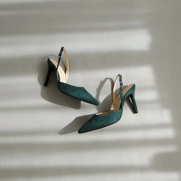 Boussac/элегантные женские туфли-лодочки на высоком каблуке с петлей на пятке; Офисная Женская обувь из искусственной замши; обувь на День Валентина с острым носком; 41 размер; SWB0091