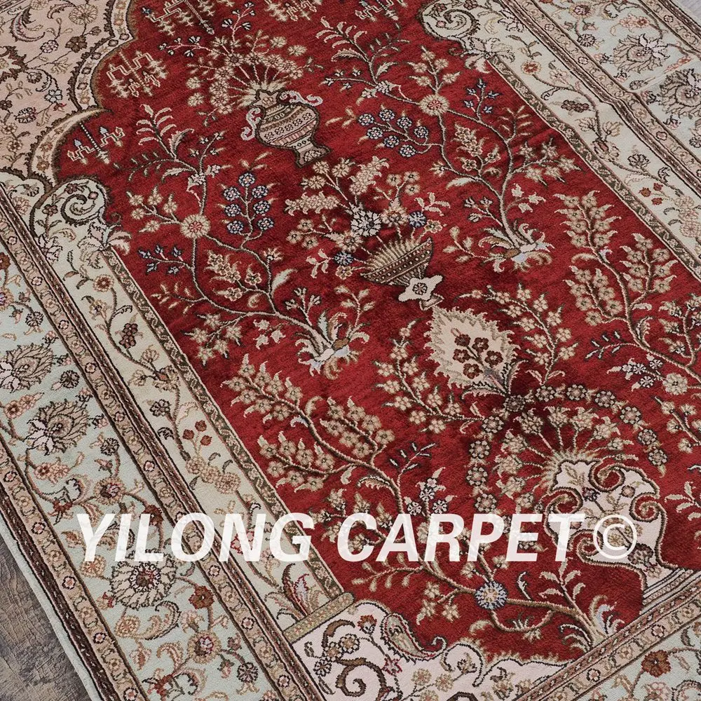 YILONG 4'x6' ручной работы Восточный ковер красный и голубой антикварная вещь персидские шелковые коврики(YHW89AB4x6