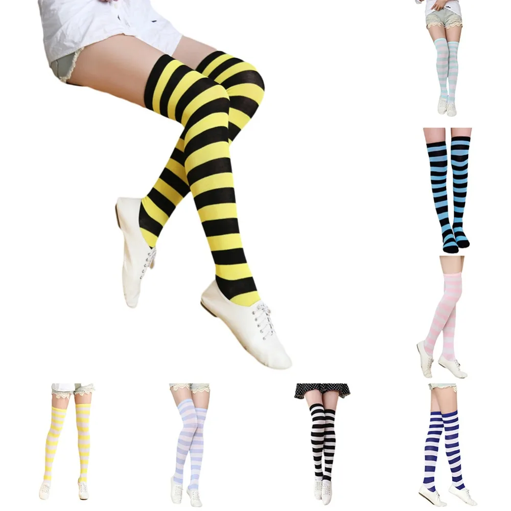 Knee Socks Women Japanese korean Style Casual Fashion Wide Striped Color High Socks Stockings Sexy All-match Thigh High Socks