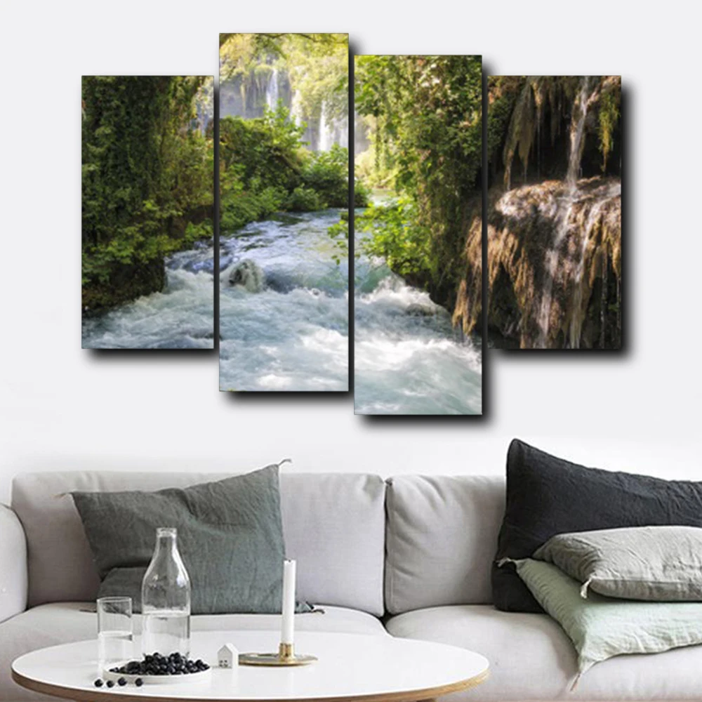 

Laeacco 4 Panel Canvas Calligraphy Painting Natural Scene Wall Art Outside Posters and Prints Nordic Home Living Room Decoration