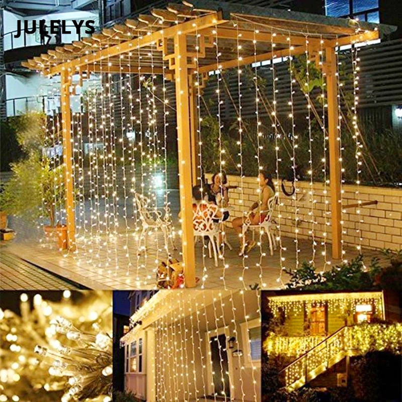 Free Shipping  JULELYS 8M x 5m 1280 Bulbs Curtain Decorative LED Lights Garland Christmas Lights Outdoor For Weddi