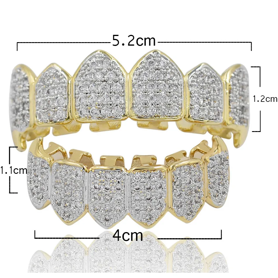  UWIN Hip Hop GRILLs Iced Out AAA Zircon Fang Mouth Teeth Grills Caps Top & Bottom Grill Set Men Wom
