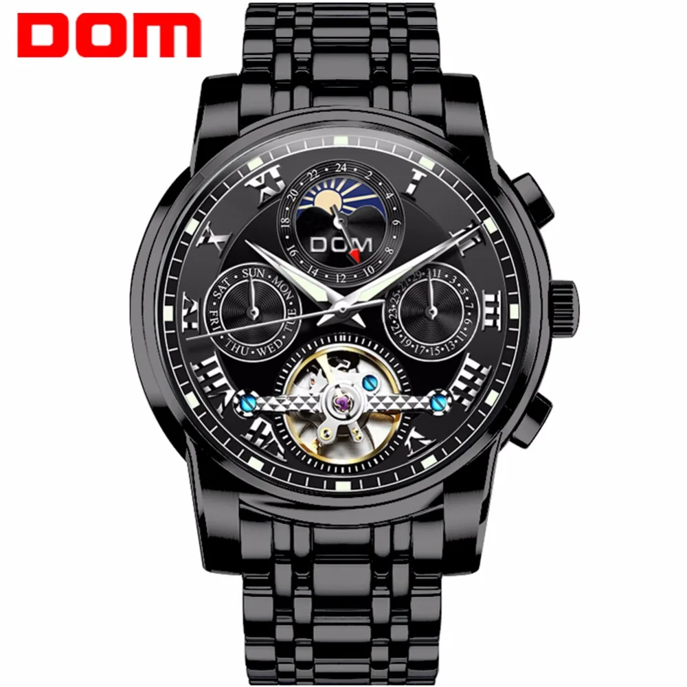 

DOM Luxury Brand Automatic Mechanical Watch Black Full-Steel Business Man Multifunctional Watches Reloj Hombre M-75D-7MH