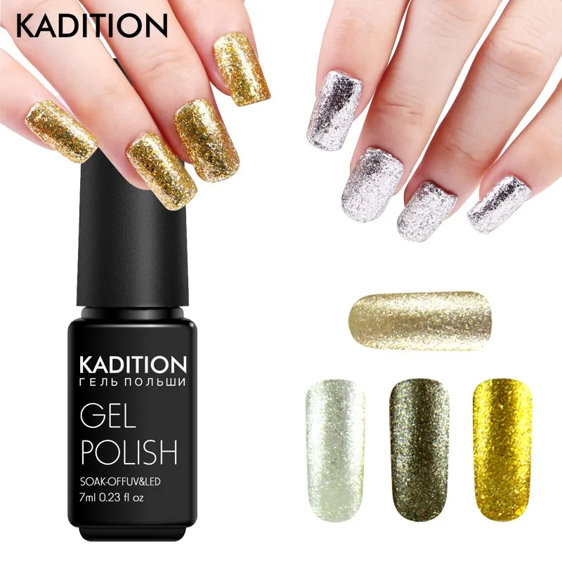 

KADITION Gel Lacquer 12 Color LED UV Gel Soak Off Platinum Glitter Nail Polish Art Semi Permanent Long Lasting Colorful Nail Art