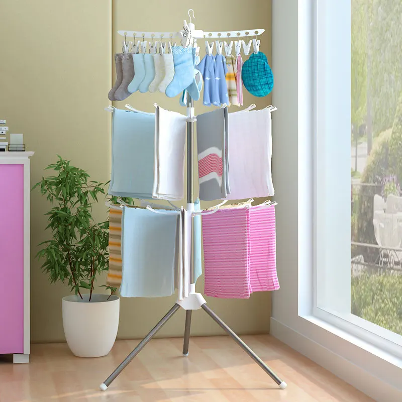 Simple Foldable Drying Rack Floor Folding Mobile Towel Rack Hanger Balcony Hanger Stand Indoor Sun Clothes Rack Furniture